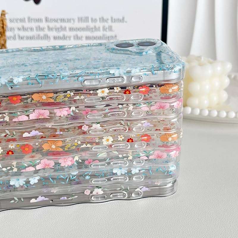 RALEAVO for iPhone 17e Case/iPhone 16e Case Cute Floral Pattern Design,Clear Curly Wave Frame Cover for Women,Soft Shockproof Anti-Slip Protective Case for iPhone 16e/17e,Pink Flowers - Image 6