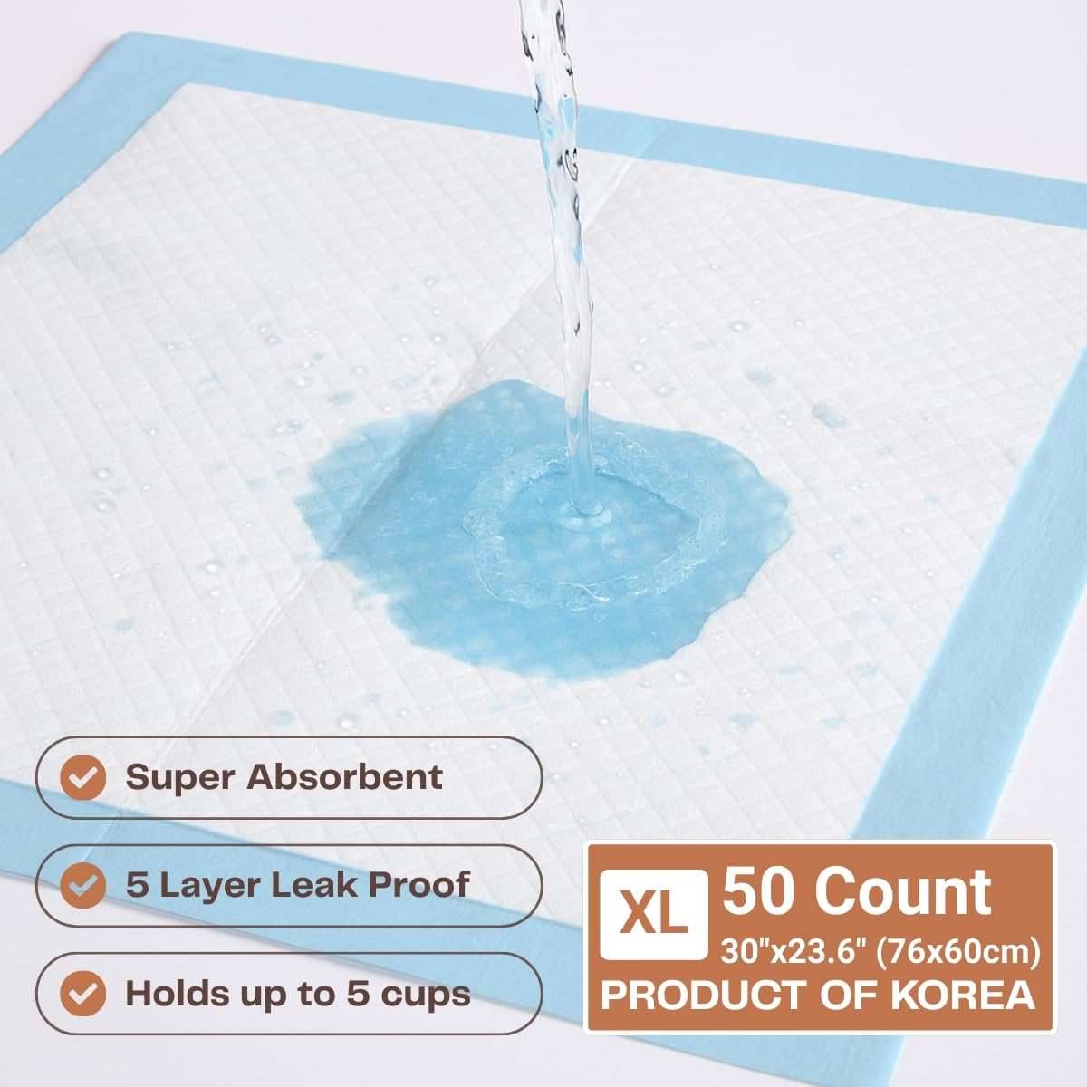 Dog Training Pads 50 Count, Extra Large 30" x 23.6" – 5-Layer Leak-Proof Puppy Pads with Super Absorbent Quick-Dry Top Sheet – Pee Pads for Puppies, Adult Dogs, Senior Dogs & Indoor Potty Training - Image 5