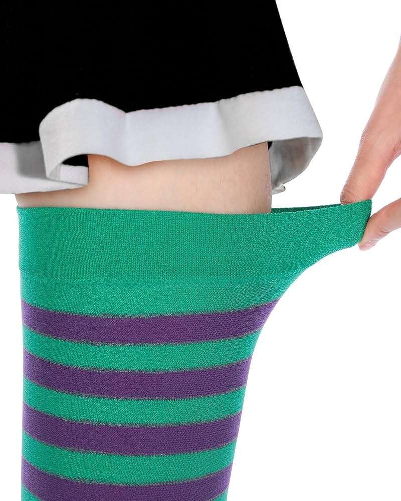 SATINIOR 2 Pairs Women's Long Striped Socks Thigh Knee High Striped Socks for Women Mardi Gras St Patricks Day Party - Image 2