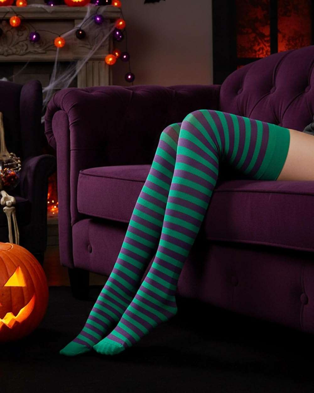 SATINIOR 2 Pairs Women's Long Striped Socks Thigh Knee High Striped Socks for Women Mardi Gras St Patricks Day Party - Image 3