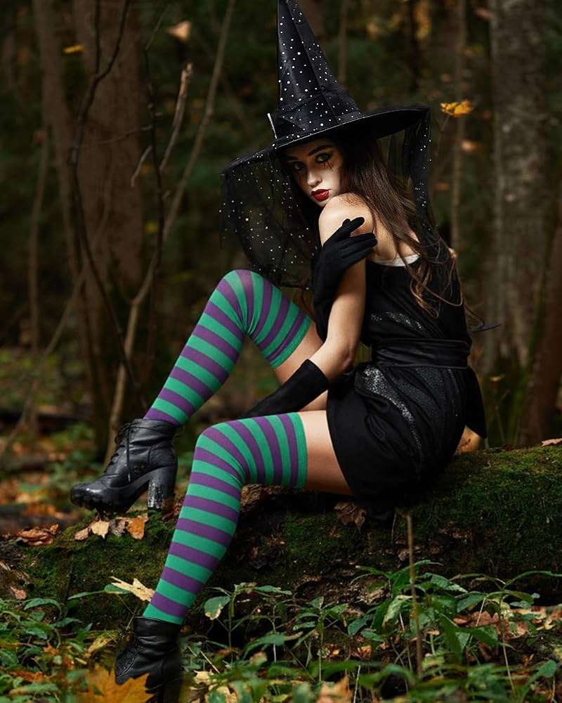 SATINIOR 2 Pairs Women's Long Striped Socks Thigh Knee High Striped Socks for Women Mardi Gras St Patricks Day Party - Image 6