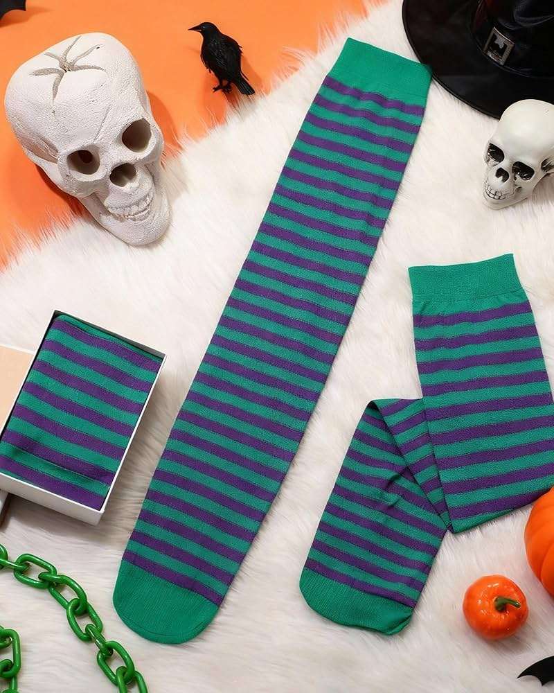 SATINIOR 2 Pairs Women's Long Striped Socks Thigh Knee High Striped Socks for Women Mardi Gras St Patricks Day Party - Image 7