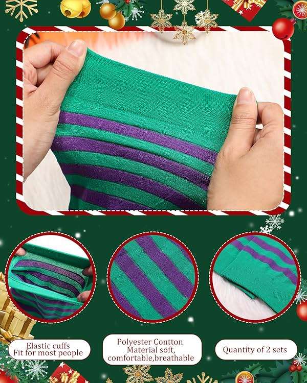 SATINIOR 2 Pairs Women's Long Striped Socks Thigh Knee High Striped Socks for Women Mardi Gras St Patricks Day Party - Image 8