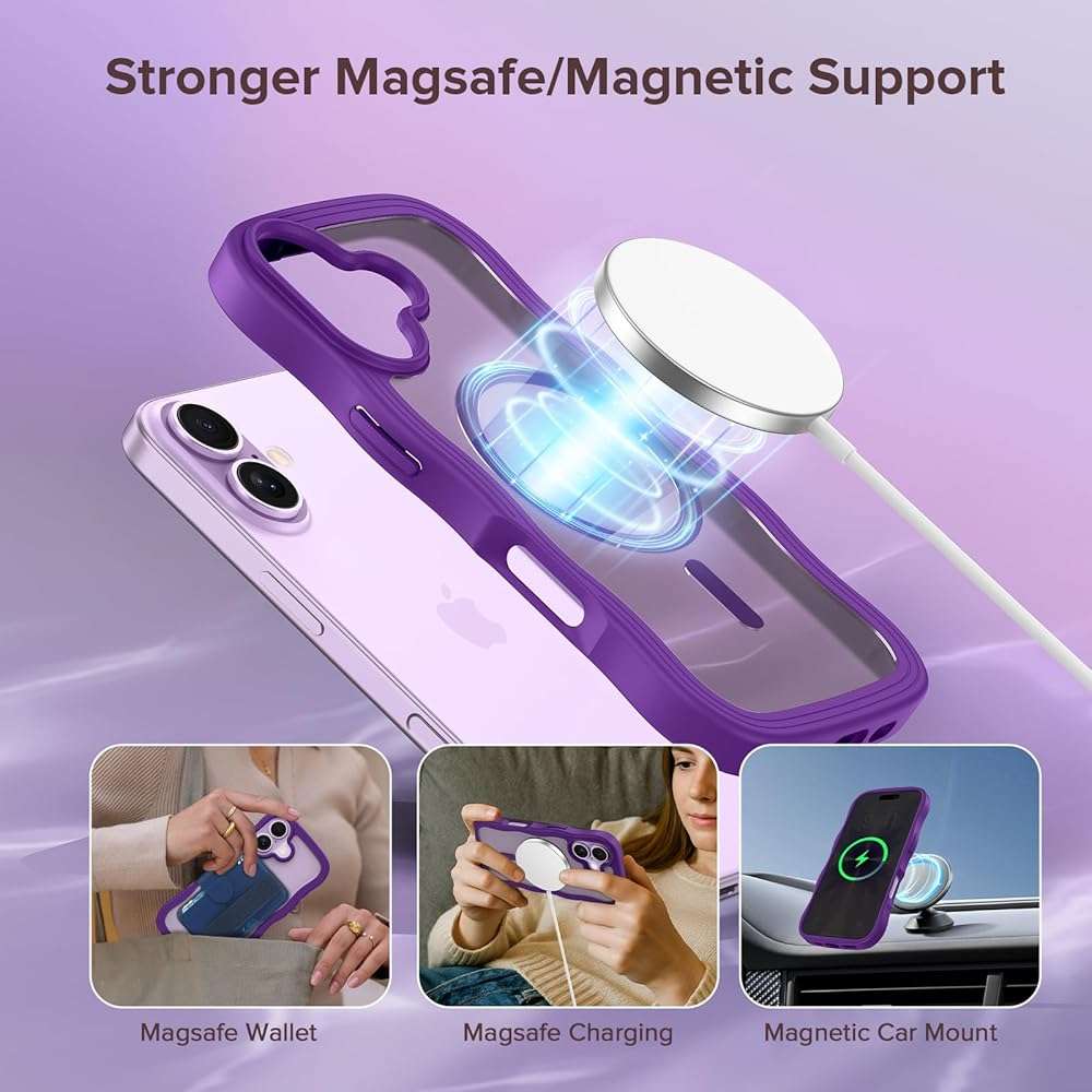 VEGO for iPhone 17 Women Case with Screen Protector[Compatible with MagSafe][Anti-Peeping]Translucent Cute Wave TPU Matte Cover Shockproof Drop Protection Magnetic Phone Case for iPhone 17 6.3"-Purple - Image 2