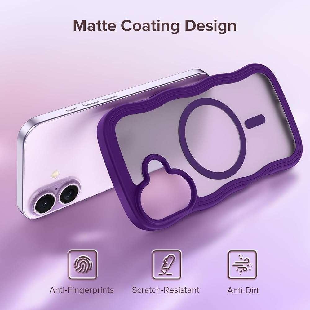 VEGO for iPhone 17 Women Case with Screen Protector[Compatible with MagSafe][Anti-Peeping]Translucent Cute Wave TPU Matte Cover Shockproof Drop Protection Magnetic Phone Case for iPhone 17 6.3"-Purple - Image 4