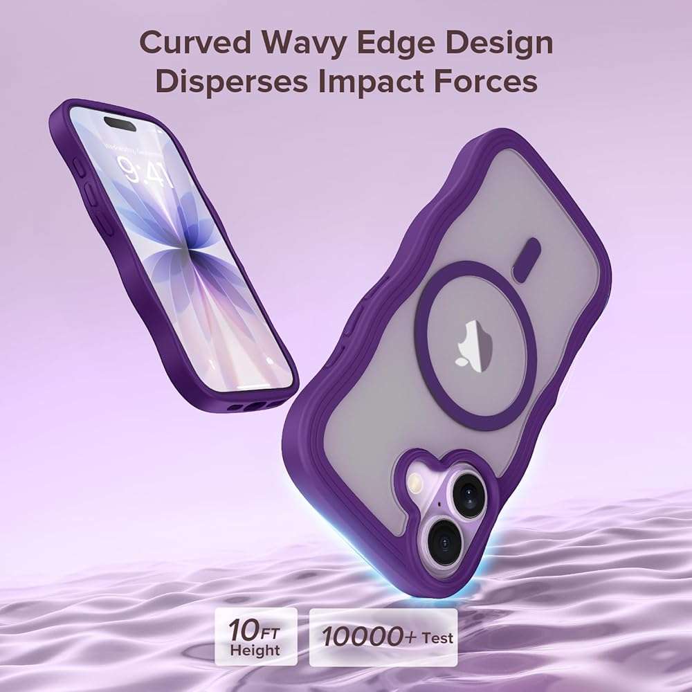 VEGO for iPhone 17 Women Case with Screen Protector[Compatible with MagSafe][Anti-Peeping]Translucent Cute Wave TPU Matte Cover Shockproof Drop Protection Magnetic Phone Case for iPhone 17 6.3"-Purple - Image 5