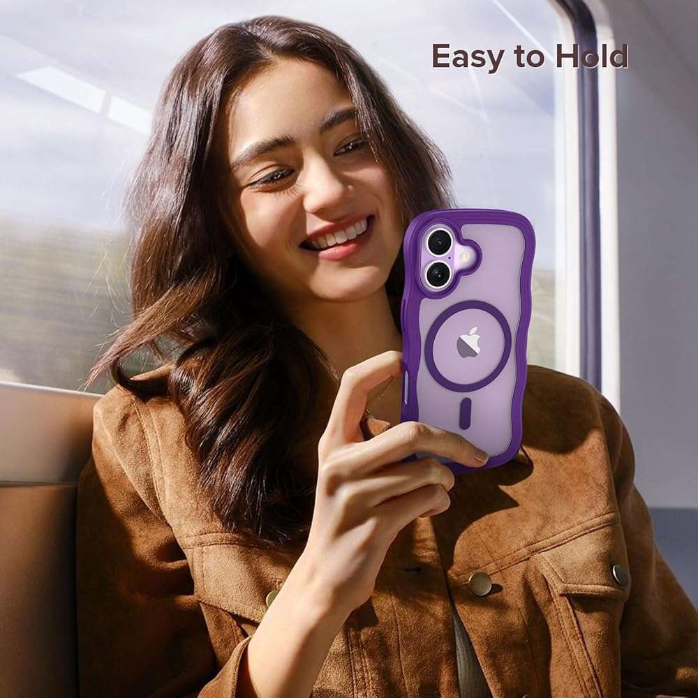 VEGO for iPhone 17 Women Case with Screen Protector[Compatible with MagSafe][Anti-Peeping]Translucent Cute Wave TPU Matte Cover Shockproof Drop Protection Magnetic Phone Case for iPhone 17 6.3"-Purple - Image 7