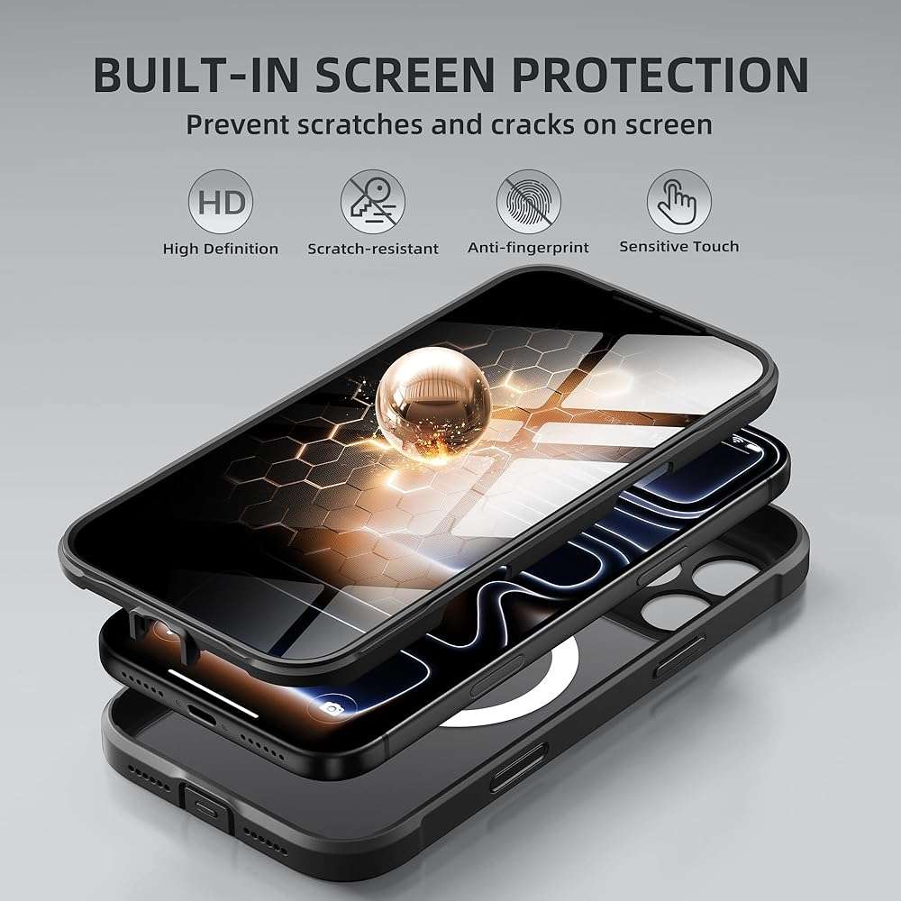 BERFY for iPhone 17 Pro Max Case, Compatible with MagSafe, Built-in Privacy Screen Protector, Camera Protection, Shockproof Full Body Phone Case 6.9", Translucent Black - Image 4