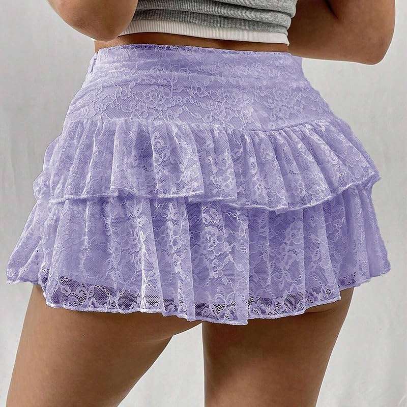 FOMOYUU Y2K Lace Tiered Mini Skirt for Women Ruffled Pleated Half Slip Low Rise Flowy Short Skirts Underskirt - Image 4