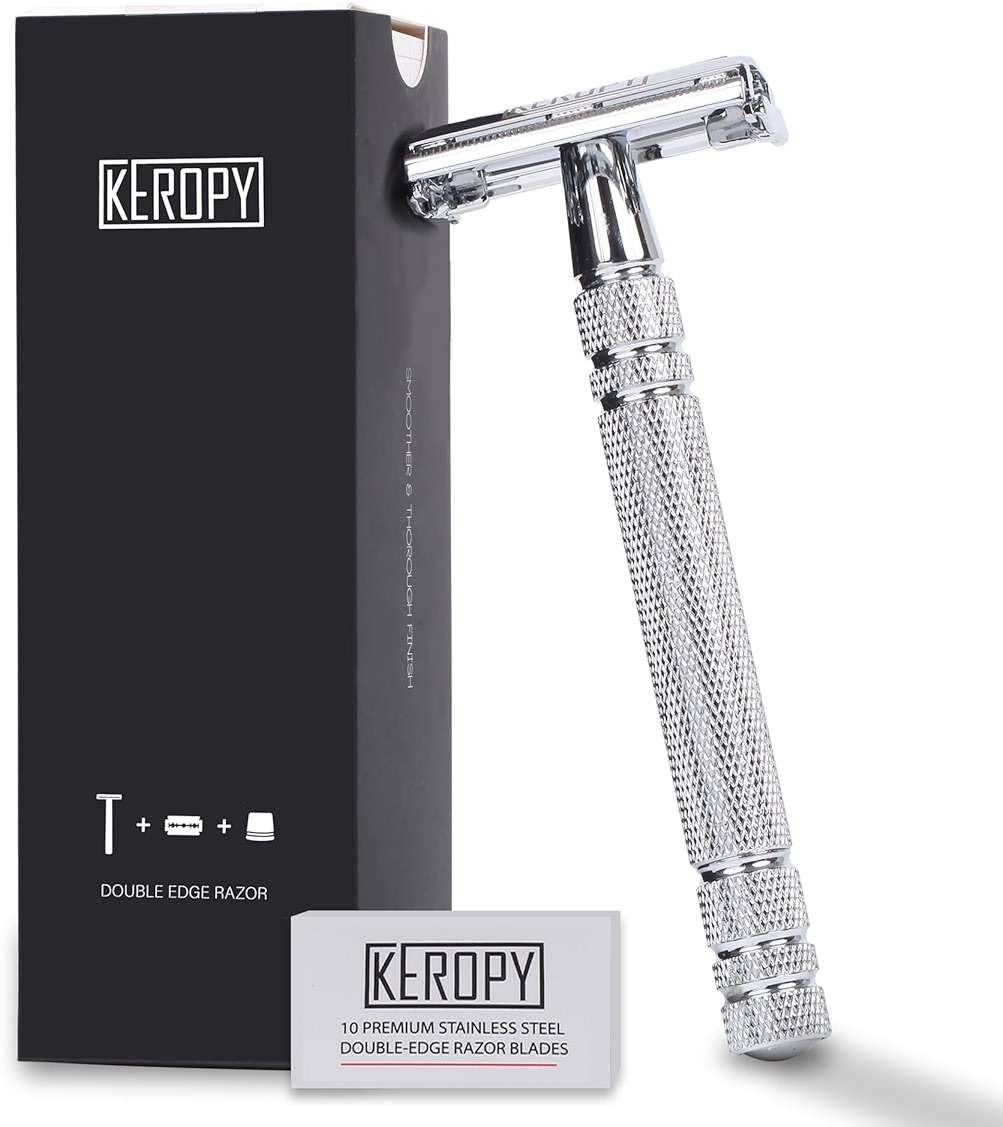 Double Edge Safety Razor with 10 Disposable Blades - Single blade double edge razor for men - Metal razor with Long Handle for close shave - Classic Clean Shave Single blade razor - Image 1