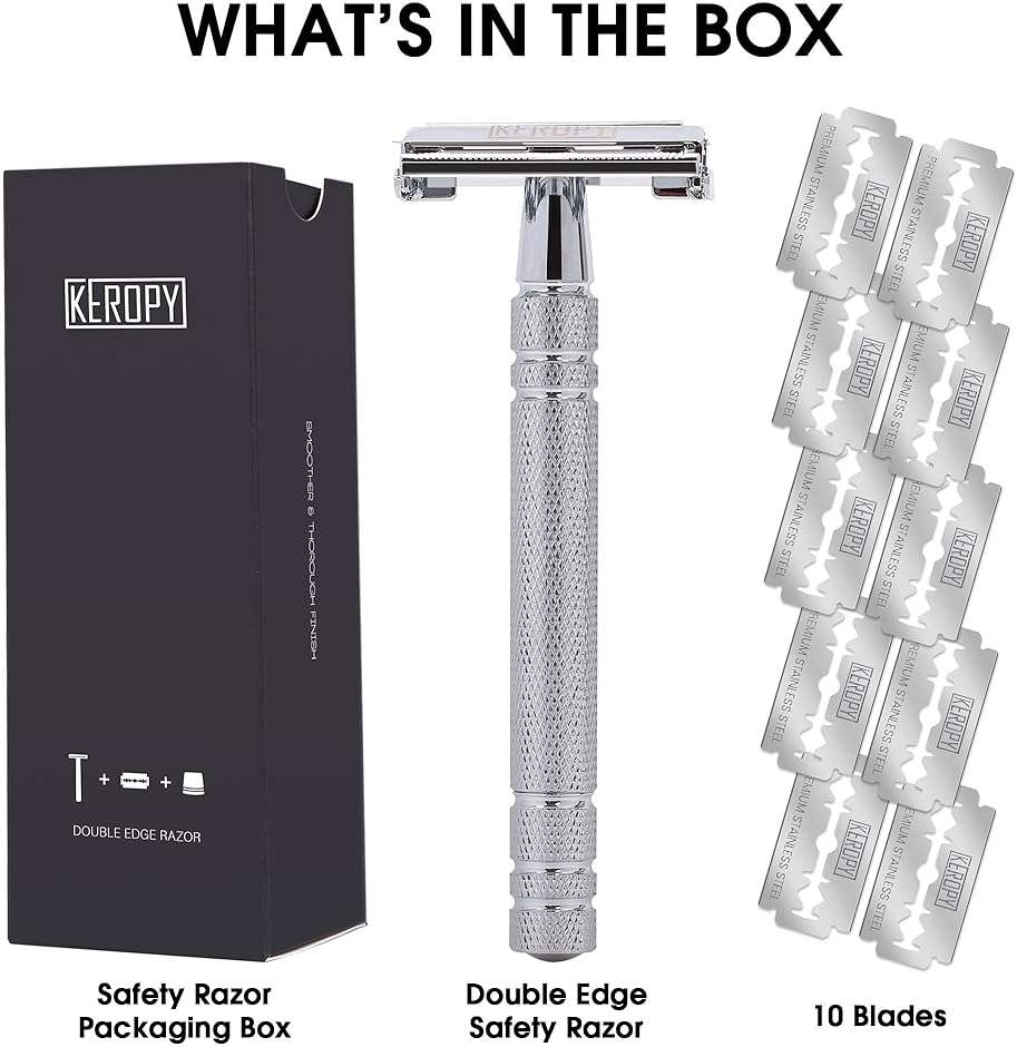 Double Edge Safety Razor with 10 Disposable Blades - Single blade double edge razor for men - Metal razor with Long Handle for close shave - Classic Clean Shave Single blade razor - Image 4