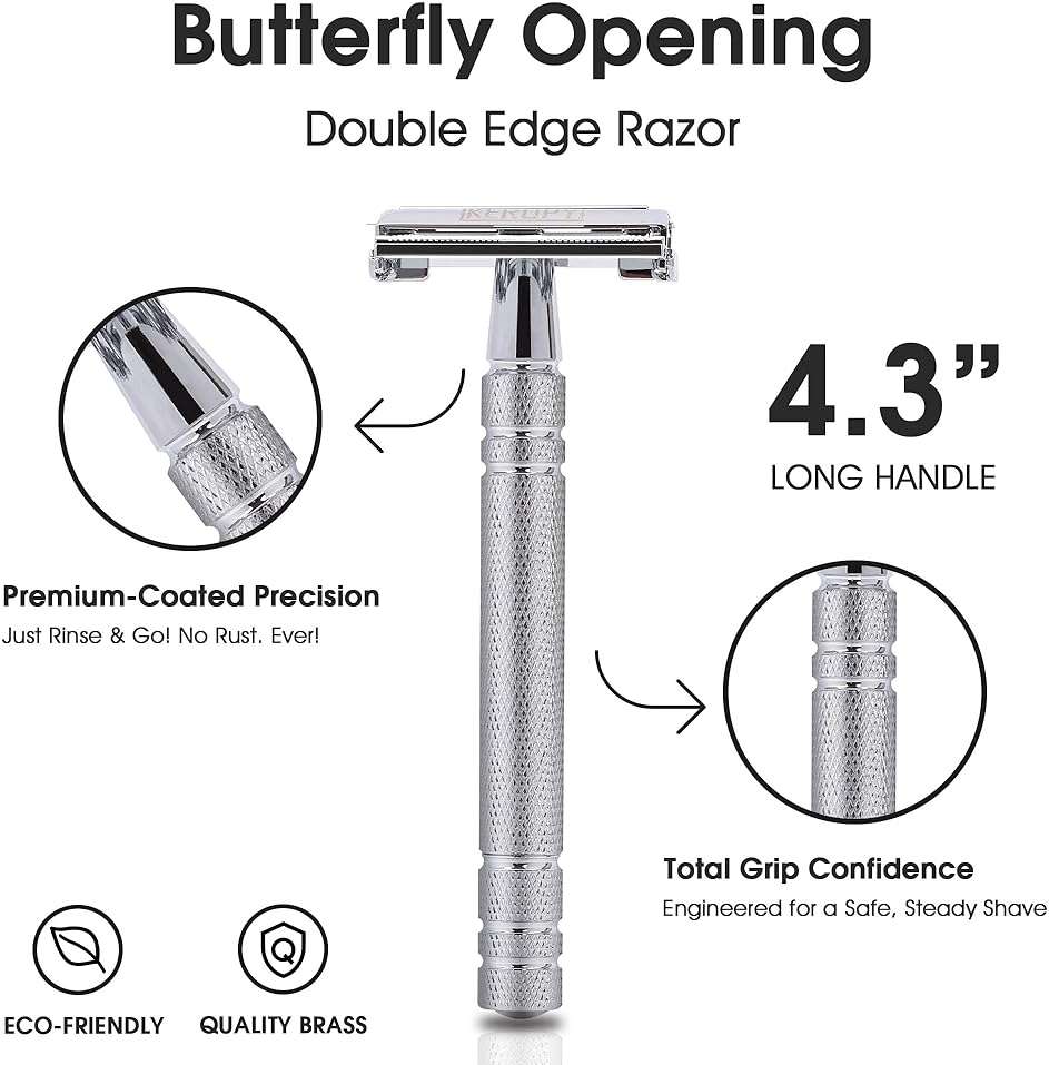 Double Edge Safety Razor with 10 Disposable Blades - Single blade double edge razor for men - Metal razor with Long Handle for close shave - Classic Clean Shave Single blade razor - Image 5