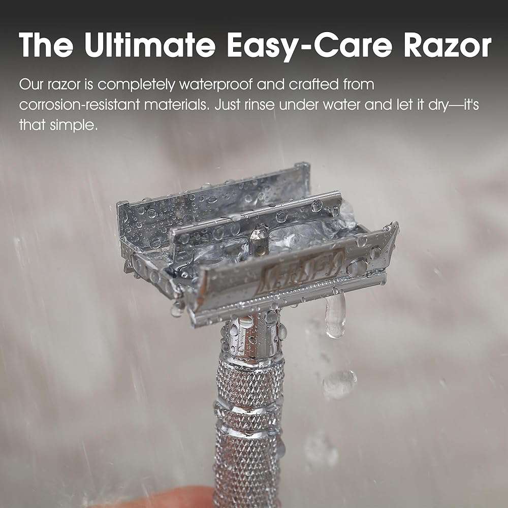 Double Edge Safety Razor with 10 Disposable Blades - Single blade double edge razor for men - Metal razor with Long Handle for close shave - Classic Clean Shave Single blade razor - Image 8