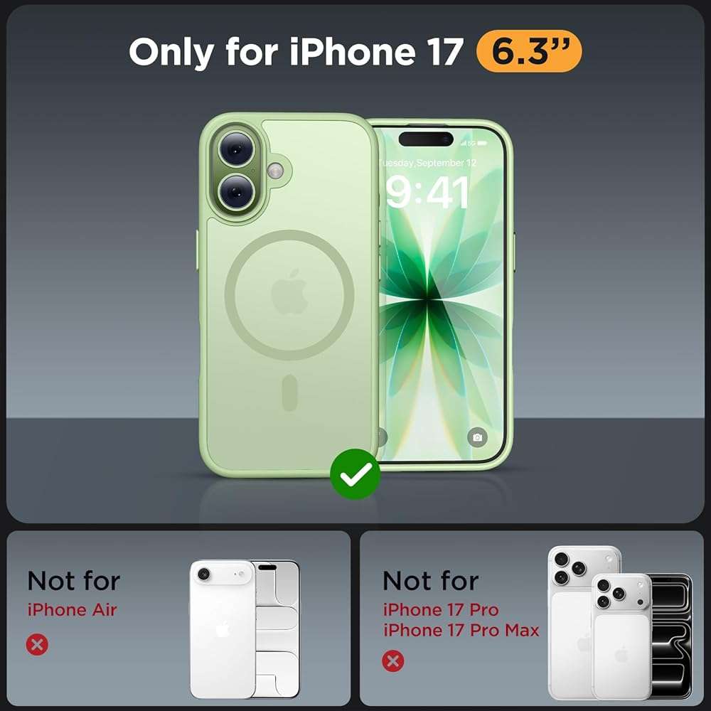Miracase Magnetic for iPhone 17 Case (Compatible with MagSafe) with Screen Protector Military-Grade Protection, Anti-Fingerprint Translucent Matte Phone Cover for iPhone 17 6.3 inch, Matcha Green - Image 2