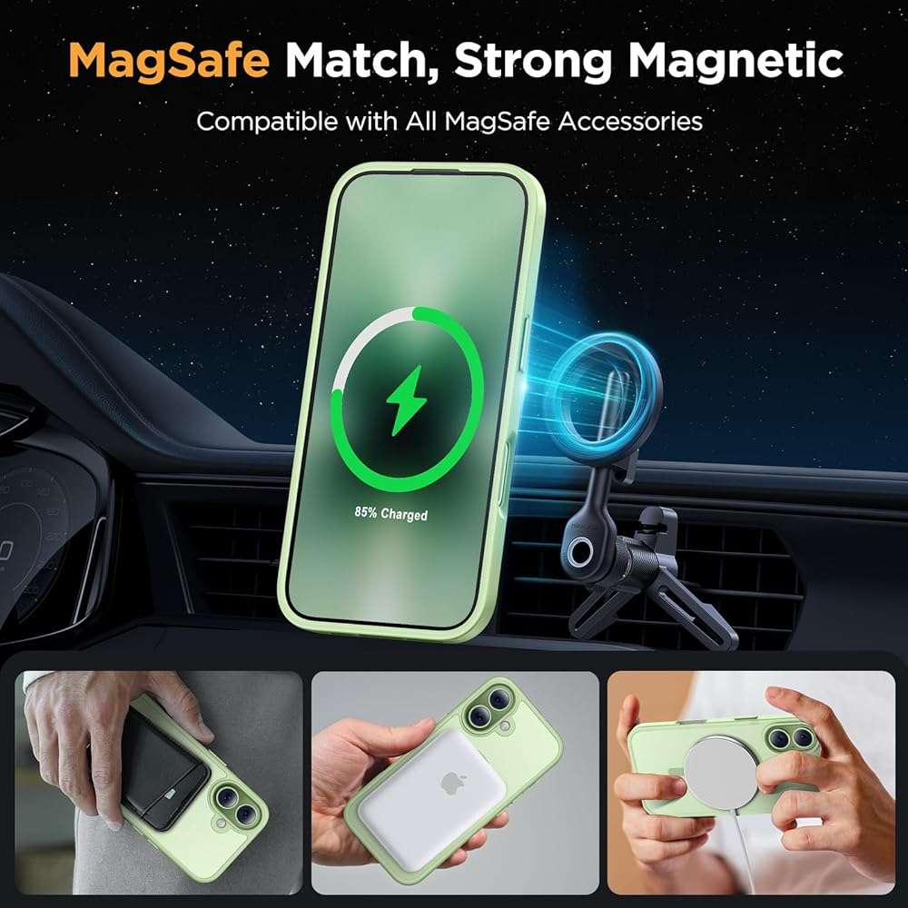 Miracase Magnetic for iPhone 17 Case (Compatible with MagSafe) with Screen Protector Military-Grade Protection, Anti-Fingerprint Translucent Matte Phone Cover for iPhone 17 6.3 inch, Matcha Green - Image 3