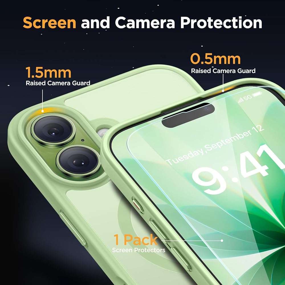 Miracase Magnetic for iPhone 17 Case (Compatible with MagSafe) with Screen Protector Military-Grade Protection, Anti-Fingerprint Translucent Matte Phone Cover for iPhone 17 6.3 inch, Matcha Green - Image 5