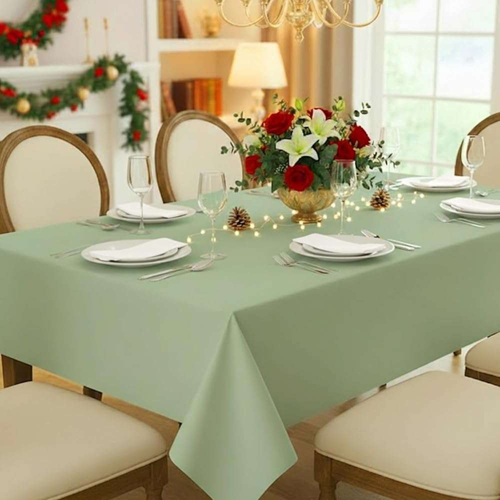 Jetelete 3 Pack Sage Green Plastic Tablecloth 54x108 inch Disposable Rectangle Table Cloth Waterproof Tablecloth for Baby Shower Family Dinners Holiday Parties - Image 2