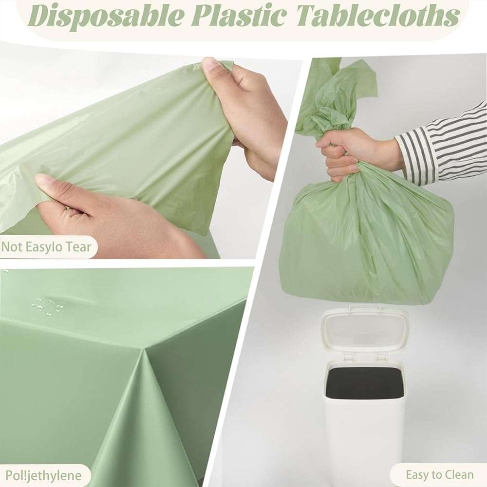 Jetelete 3 Pack Sage Green Plastic Tablecloth 54x108 inch Disposable Rectangle Table Cloth Waterproof Tablecloth for Baby Shower Family Dinners Holiday Parties - Image 5