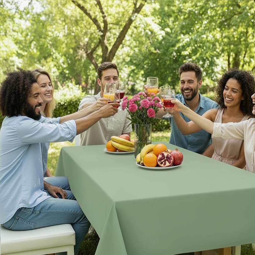 Jetelete 3 Pack Sage Green Plastic Tablecloth 54x108 inch Disposable Rectangle Table Cloth Waterproof Tablecloth for Baby Shower Family Dinners Holiday Parties - Image 7