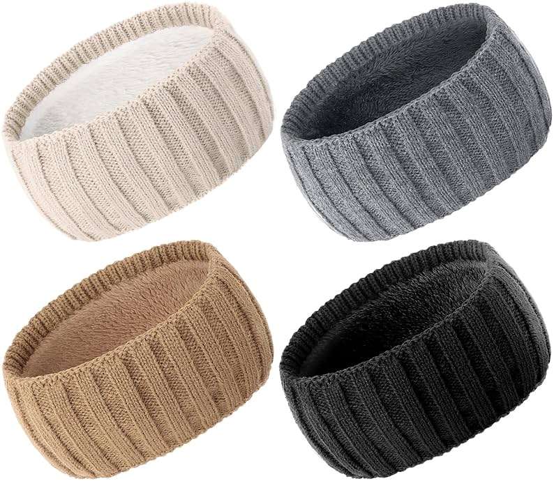 AQOKKA Knit Winter Headbands for Women Fuzzy Wool Fleece Lined Ear Warmers Elastic Turban Crocheted Head Wrap Winter Accessories for Women Cold Weather - Image 1