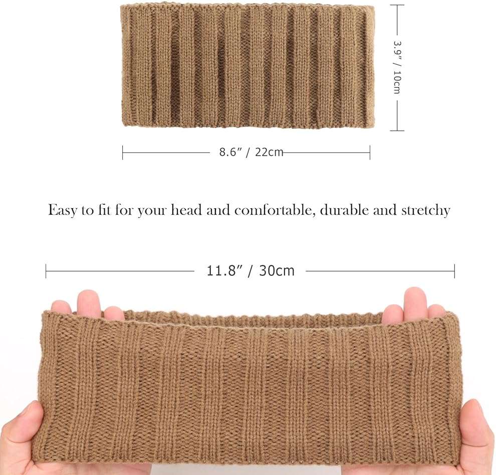 AQOKKA Knit Winter Headbands for Women Fuzzy Wool Fleece Lined Ear Warmers Elastic Turban Crocheted Head Wrap Winter Accessories for Women Cold Weather - Image 2