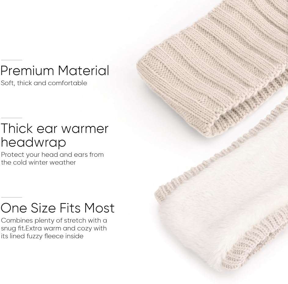 AQOKKA Knit Winter Headbands for Women Fuzzy Wool Fleece Lined Ear Warmers Elastic Turban Crocheted Head Wrap Winter Accessories for Women Cold Weather - Image 5