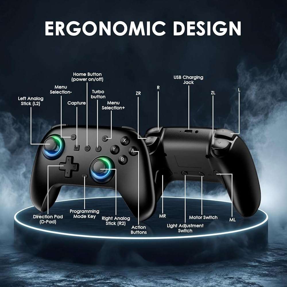 JORREP Switch Controllers 2 Pack, RGB Switch 2 Controller for Nintendo Switch/Switch 2/Lite/OLED, Wireless Switch 2 Pro Controller with Wake up/6-Axis Gyro/Dual Vibration/Turbo/Screenshot (Black) - Image 2