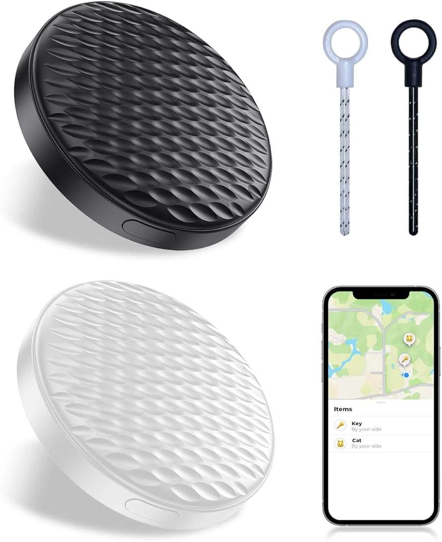 2 Pack Smart Trackers, Portable Bluetooth Tracker, Anti-Lost Device for Keys Luggage Satchels Backpacks and Pets, Works with Apple Find My App (iOS Only, Not Compatible with Android)-White & Black - Image 1