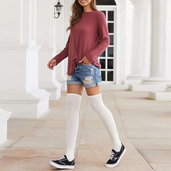 Zando 3 Pairs Womens Thigh High Socks Over the Knee Socks Thigh Highs Stretchable Long Tube Leg Warmers for Daily Wear - Image 4