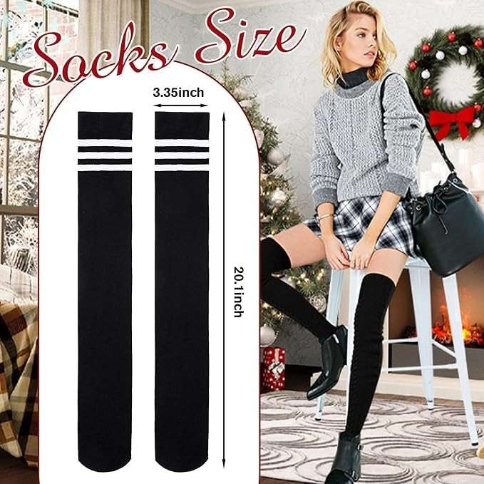 Zando 3 Pairs Womens Thigh High Socks Over the Knee Socks Thigh Highs Stretchable Long Tube Leg Warmers for Daily Wear - Image 7
