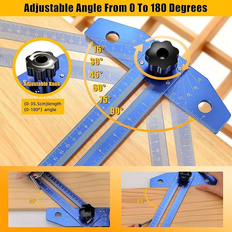 GRENPRO Woodworking Scriber Marking Line Ruler with Carpenter Pencil & Metal Ruler, Adjustable Aluminum Alloy Sliding T-Square Ruler, Measuring Angle Finder with Adjustment Scale,Drawing Aid Rule tool - Image 3