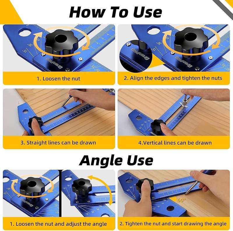 GRENPRO Woodworking Scriber Marking Line Ruler with Carpenter Pencil & Metal Ruler, Adjustable Aluminum Alloy Sliding T-Square Ruler, Measuring Angle Finder with Adjustment Scale,Drawing Aid Rule tool - Image 5