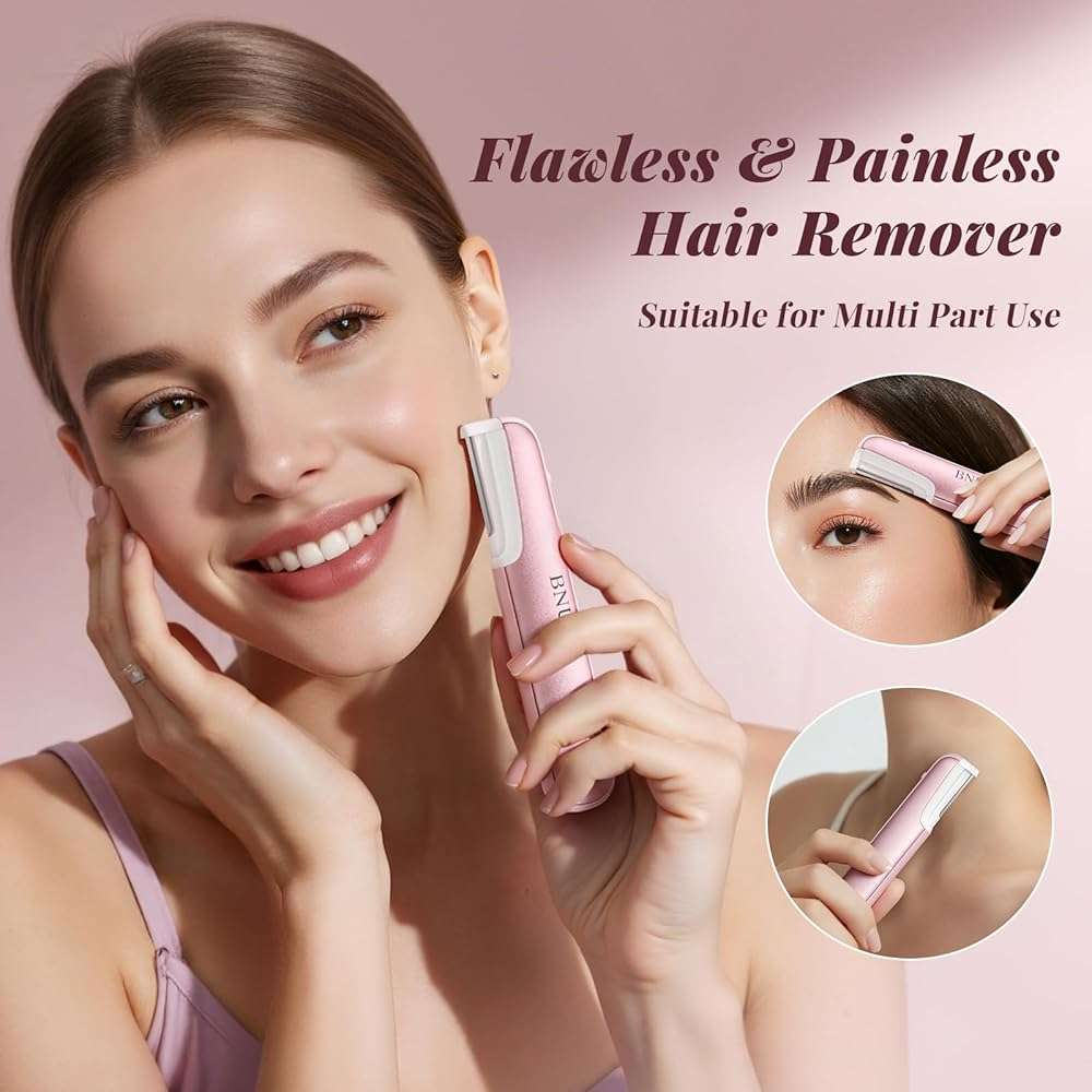 Dermaplane Razor for Women Face, BNU Facial Hair Remover for Anti-Aging, Rechargeable, LED Light, Sonic Edges, 3 Speeds, Ergonomic Handle Face Dermaplaning Tool 10 Blades Pink - Image 3