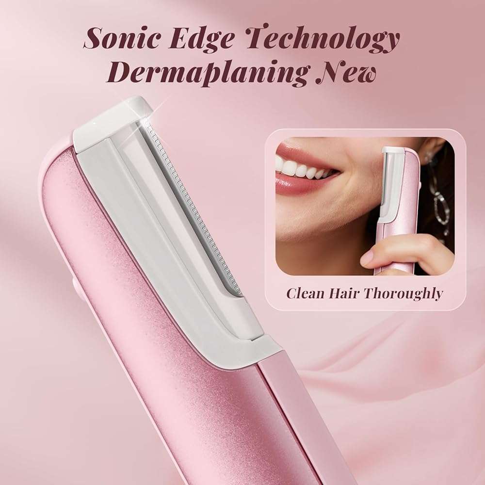 Dermaplane Razor for Women Face, BNU Facial Hair Remover for Anti-Aging, Rechargeable, LED Light, Sonic Edges, 3 Speeds, Ergonomic Handle Face Dermaplaning Tool 10 Blades Pink - Image 6
