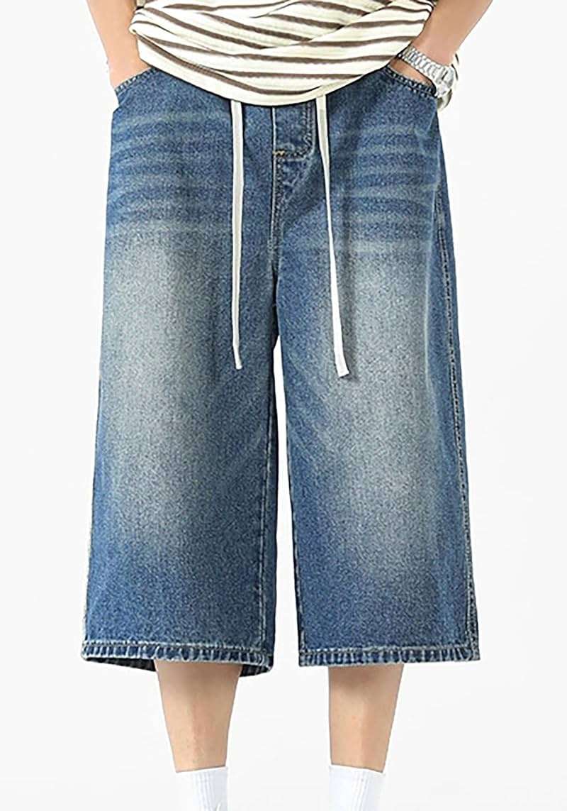 ZUNQKG Womens Jorts Y2k Baggy Jean Shorts Drawstring Wide Leg Vintage Denim Half Pants with Pockets - Image 2