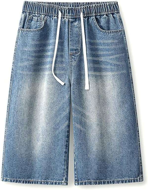ZUNQKG Womens Jorts Y2k Baggy Jean Shorts Drawstring Wide Leg Vintage Denim Half Pants with Pockets - Image 3