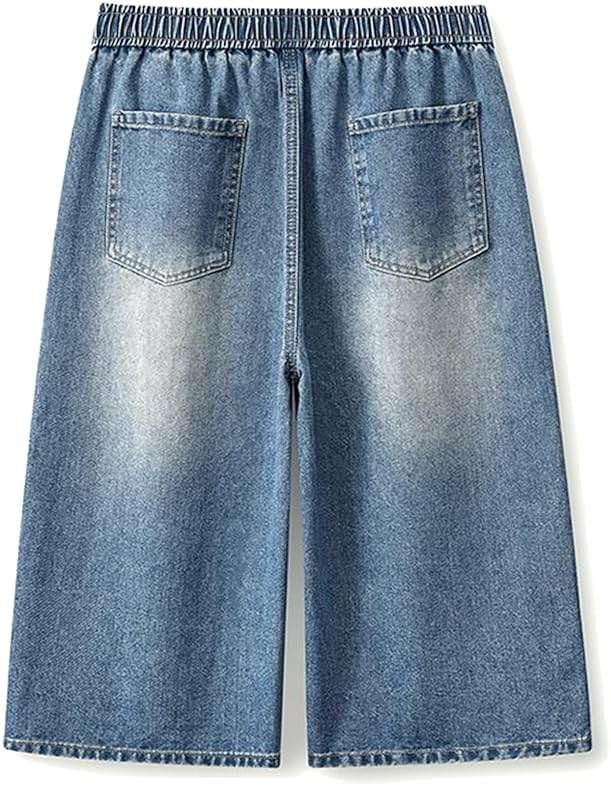 ZUNQKG Womens Jorts Y2k Baggy Jean Shorts Drawstring Wide Leg Vintage Denim Half Pants with Pockets - Image 4