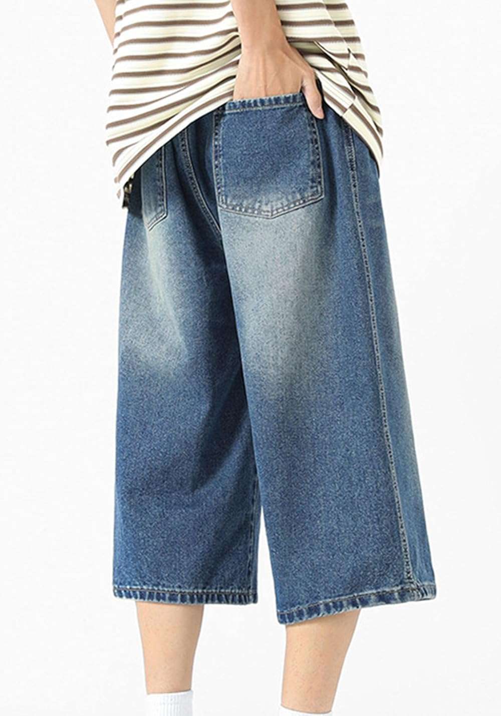 ZUNQKG Womens Jorts Y2k Baggy Jean Shorts Drawstring Wide Leg Vintage Denim Half Pants with Pockets - Image 5
