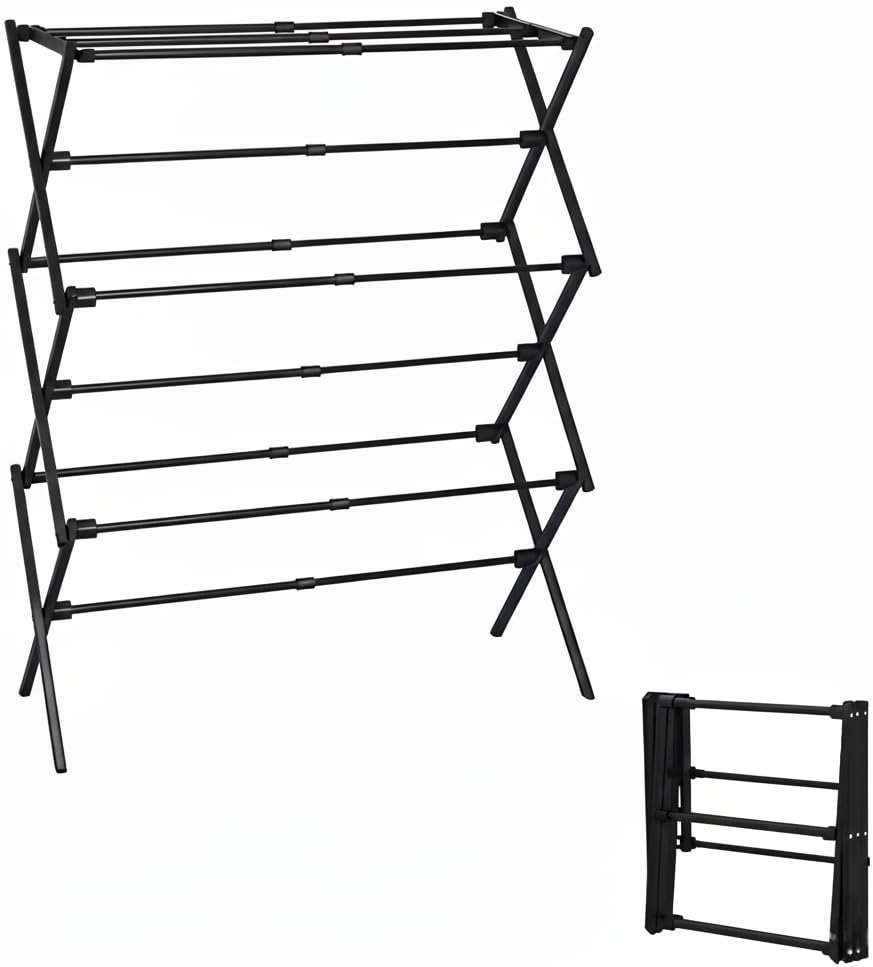 UNICCA 3-Tier Metal Folding Clothes Drying Rack, Laundry Drying Rack Clothing | Collapsible Dryer Racks for Laundry | Indoor & Outdoor,Black - Image 1