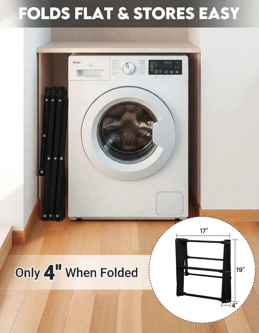 UNICCA 3-Tier Metal Folding Clothes Drying Rack, Laundry Drying Rack Clothing | Collapsible Dryer Racks for Laundry | Indoor & Outdoor,Black - Image 6