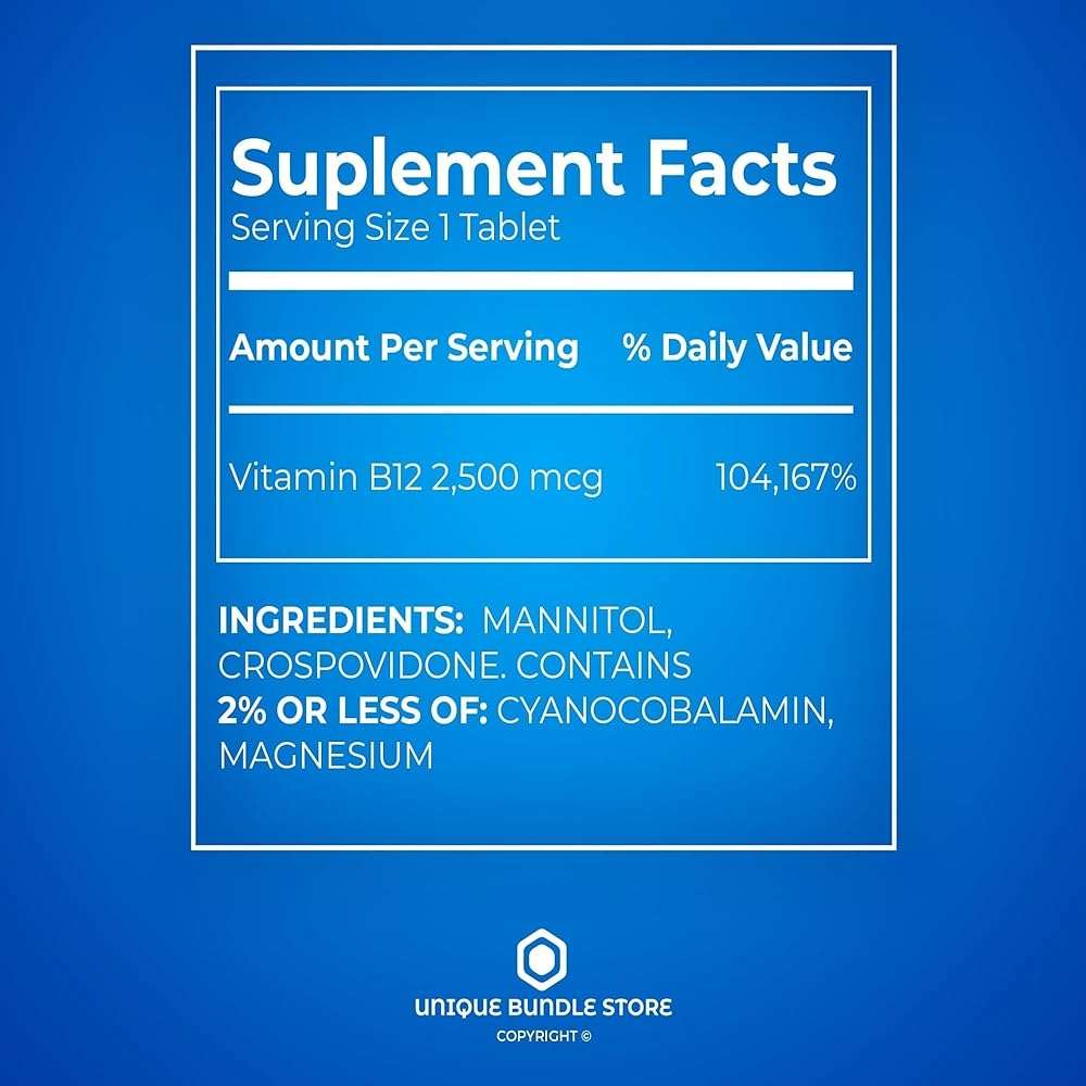 Unique Bundle Store Vitamin B12 2500 mcg Quick-Dissolve 60 Tablets - Cherry Flavor, High Potency B 12 Vitamin, Daily Vitamin B12 Supplement, Vegetarian Formula (Pack of 2) - Image 4