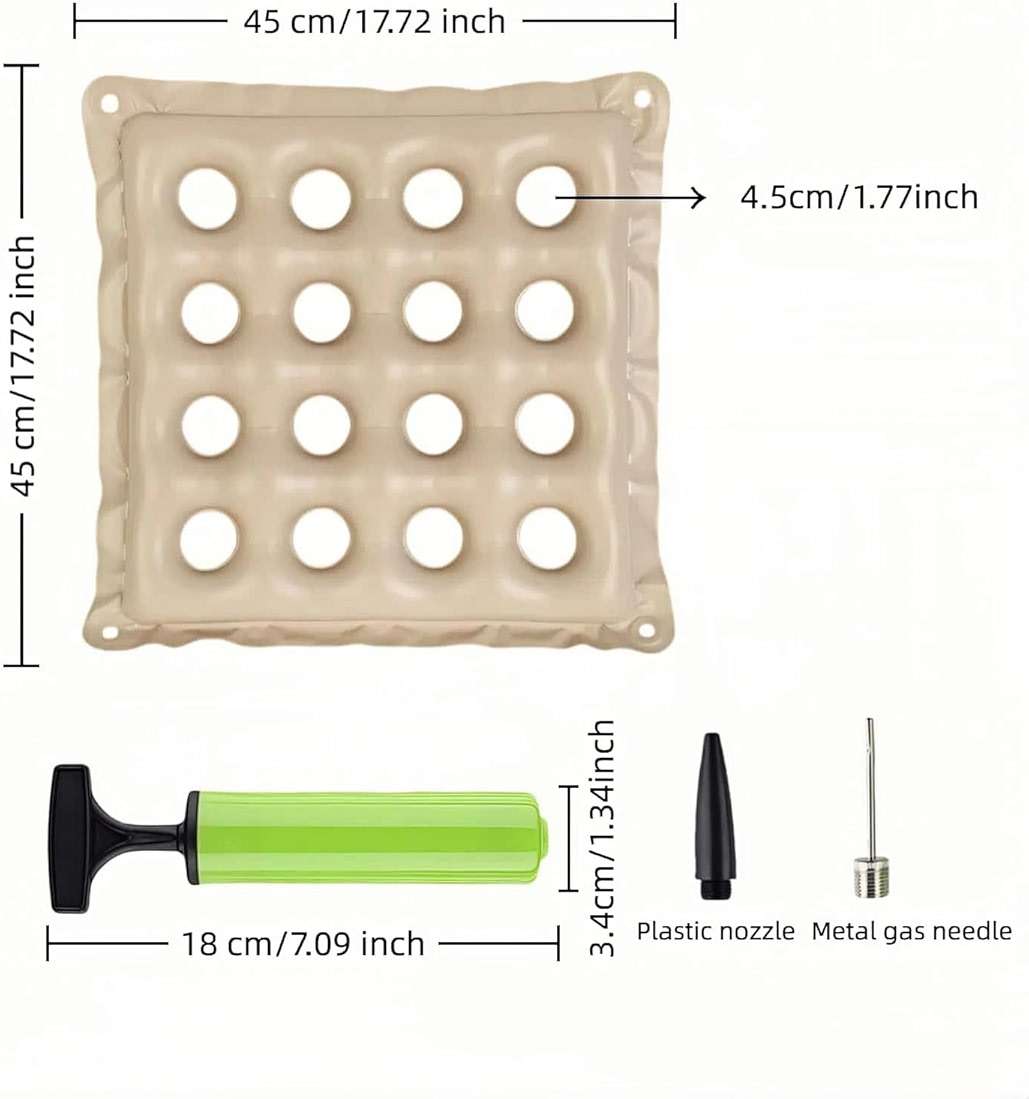 Medical Grade Wheelchair Cushion for Pressure Sores - Breathable Air Pad,Beige PVC Air Seat Pad,Pressure Relief Donut Design, Ventilated Holes,Donut Hole Design w/Hand Pump (17x17in) (Beige) - Image 2