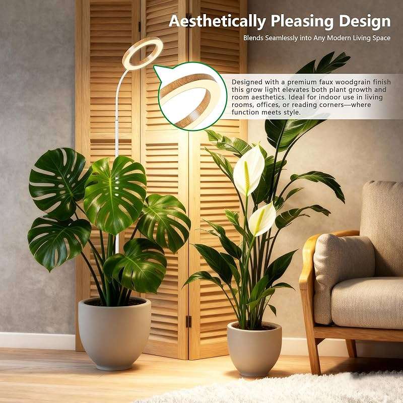 SDOVUERC Full Spectrum Grow Light with Stand for Indoor Plants, Floor Plant Light, 6/12/18H Timer, 3 Color Modes, Adjustable Height 16.5–68in, for Large Plants & Home Décor(1 Head,Faux Wood Grain) - Image 2