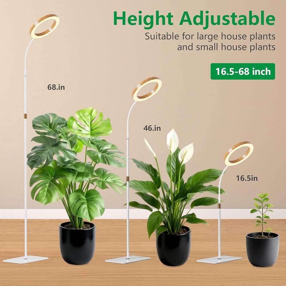 SDOVUERC Full Spectrum Grow Light with Stand for Indoor Plants, Floor Plant Light, 6/12/18H Timer, 3 Color Modes, Adjustable Height 16.5–68in, for Large Plants & Home Décor(1 Head,Faux Wood Grain) - Image 3