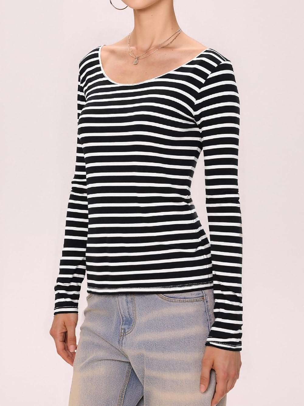 EMMIOL Off The Shoulder Tops for Women Striped Long Sleeve Shirts Going Out Top Y2k Fall Clothes - Image 5