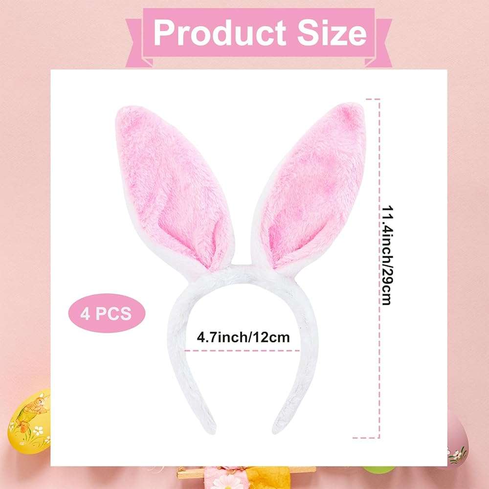 Broeify Pack of 4 - Fluffy Bunny Ears Headbands for Adults and Kids, Plush Pink Rabbit Ear Costume Accessories for Halloween, Easter Day, and Animal Themed Party Favors - Image 2