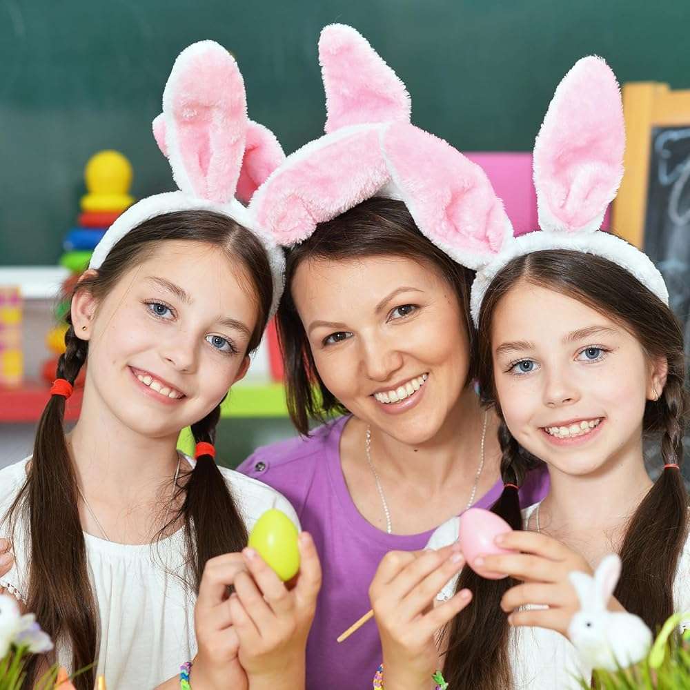 Broeify Pack of 4 - Fluffy Bunny Ears Headbands for Adults and Kids, Plush Pink Rabbit Ear Costume Accessories for Halloween, Easter Day, and Animal Themed Party Favors - Image 4