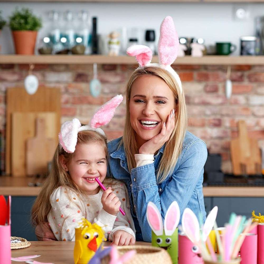 Broeify Pack of 4 - Fluffy Bunny Ears Headbands for Adults and Kids, Plush Pink Rabbit Ear Costume Accessories for Halloween, Easter Day, and Animal Themed Party Favors - Image 6