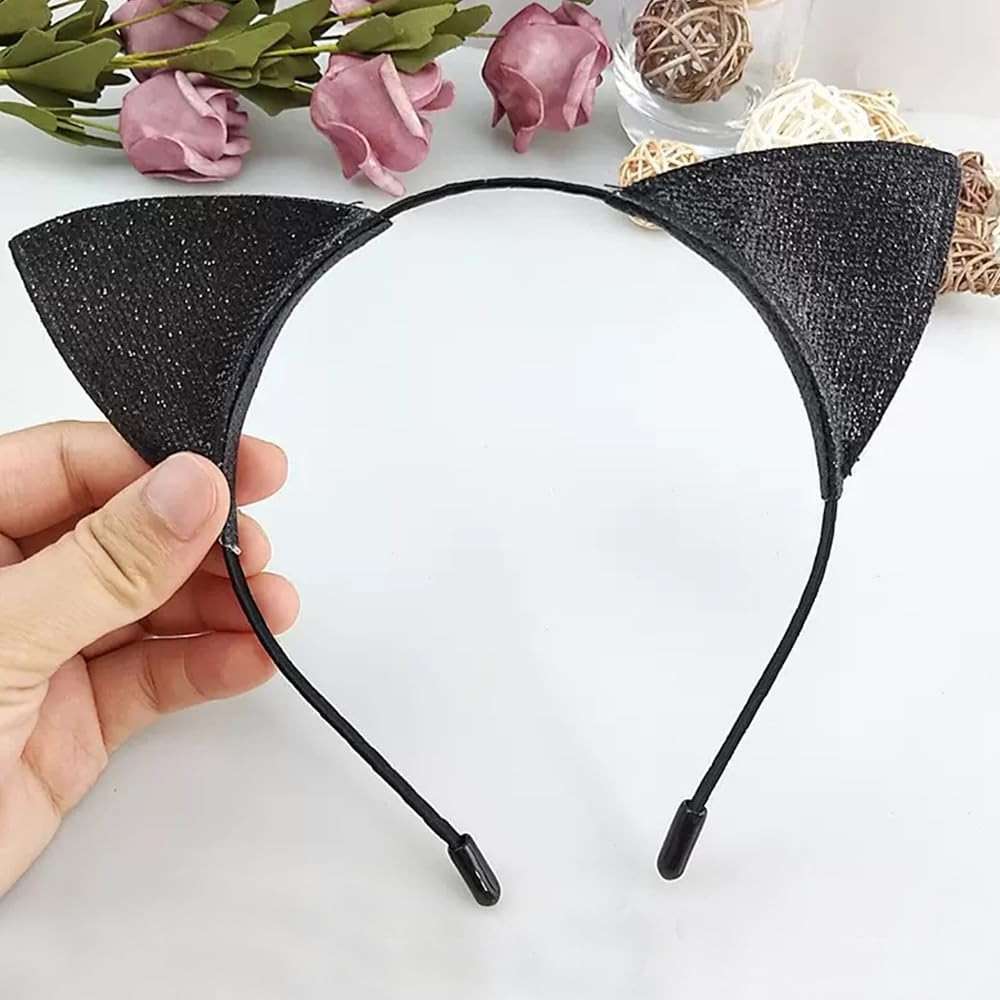 CHILTINA Black Cat Ears Headband Glitter Cat Ears Hairband for Halloween Cosplay Party Favors - Image 4