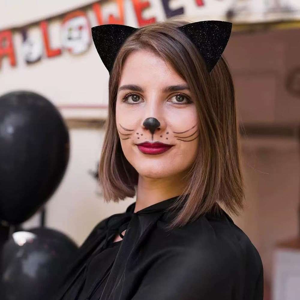 CHILTINA Black Cat Ears Headband Glitter Cat Ears Hairband for Halloween Cosplay Party Favors - Image 6
